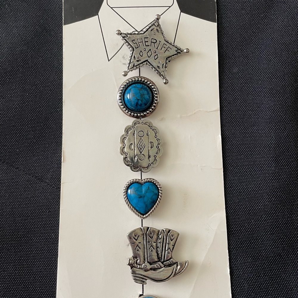 Vintage 1980s Button Covers Western Sheriff Turquoise Silver Theme